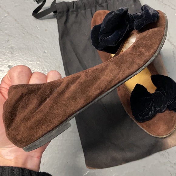 Lanvin Brown Black Suede Velvet Bow Ballet Flats
